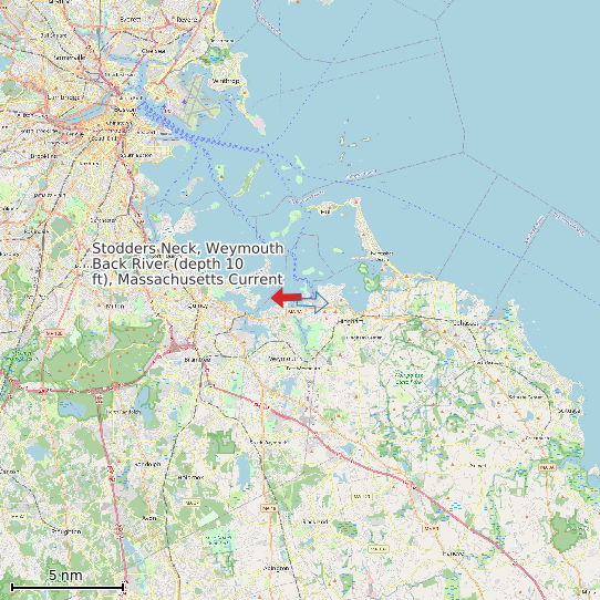 Map of Stodders Neck, Weymouth Back River (depth 10 ft), Massachusetts Current Prediction Station