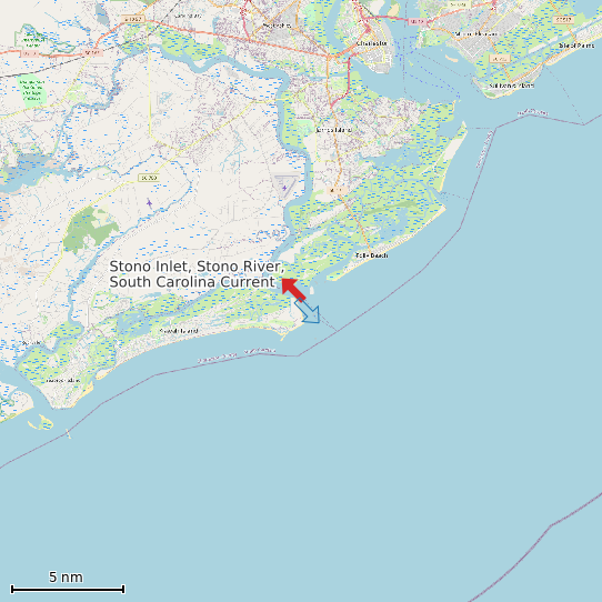 Map of Stono Inlet, Stono River, South Carolina Current Prediction Station