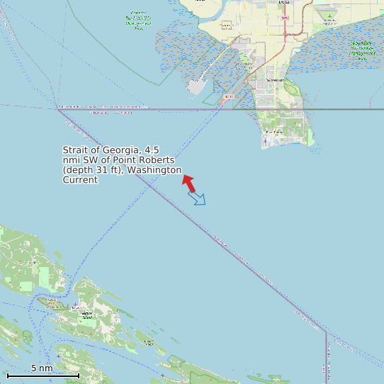 Map of Strait of Georgia, 4.5 nmi SW of Point Roberts (depth 31 ft), Washington Current Prediction Station