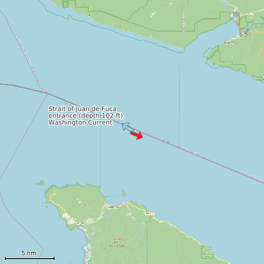 Map of Strait of Juan de Fuca entrance (depth 102 ft), Washington Current Prediction Station