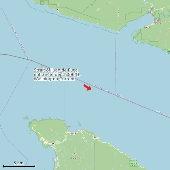 Map of Strait of Juan de Fuca entrance (depth 89 ft), Washington Current Prediction Station
