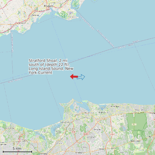 Map of Stratford Shoal, 2 mi south of (depth 22 ft), Long Island Sound, New York Current Prediction Station