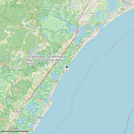 Map of Strathmere, Strathmere Bay, Corson Inlet, New Jersey Tide Prediction Station