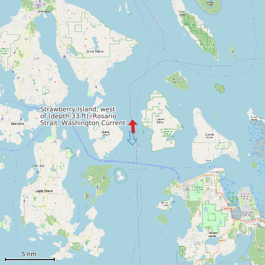 Map of Strawberry Island, west of (depth 33 ft), Rosario Strait, Washington Current Prediction Station