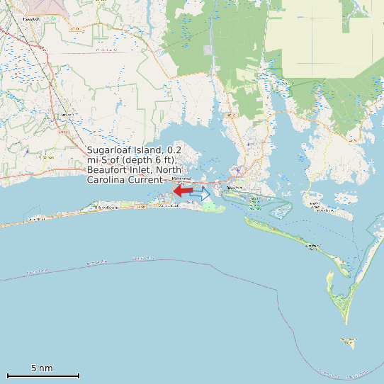 Map of Sugarloaf Island, 0.2 mi S of (depth 6 ft), Beaufort Inlet, North Carolina Current Prediction Station