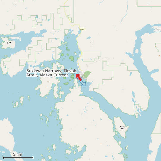 Map of Sukkwan Narrows, Tlevak Strait, Alaska Current Prediction Station