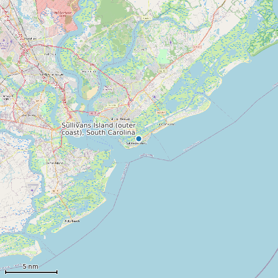 Map of Sullivans Island (outer coast), South Carolina Tide Prediction Station