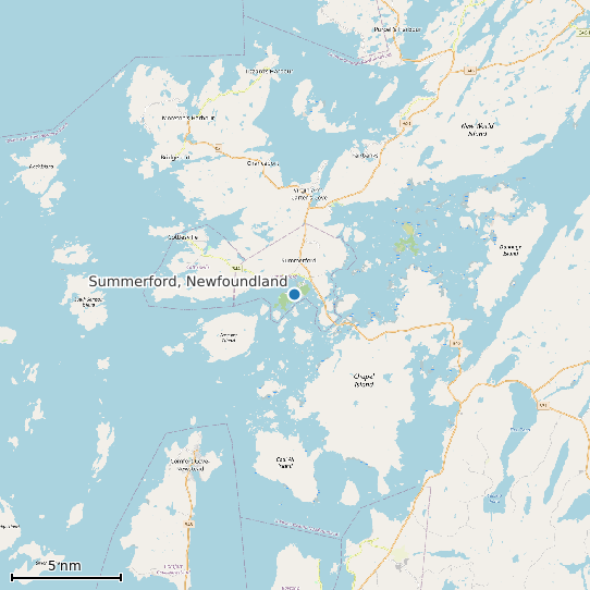 Map of Summerford, Newfoundland Tide Prediction Station