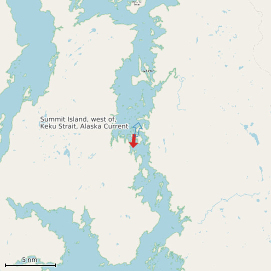 Map of Summit Island, west of, Keku Strait, Alaska Current Prediction Station