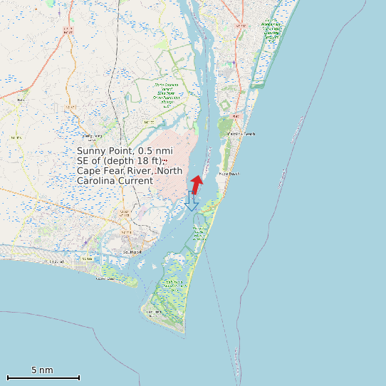 Map of Sunny Point, 0.5 nmi SE of (depth 18 ft), Cape Fear River, North Carolina Current Prediction Station