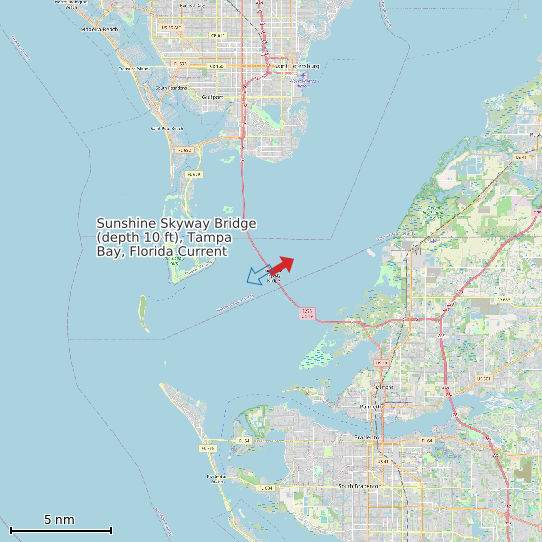 Map of Sunshine Skyway Bridge (depth 10 ft), Tampa Bay, Florida Current Prediction Station
