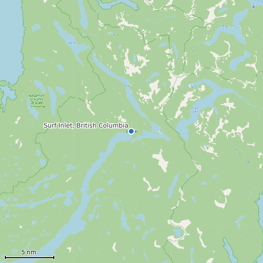 Map of Surf Inlet, British Columbia Tide Prediction Station