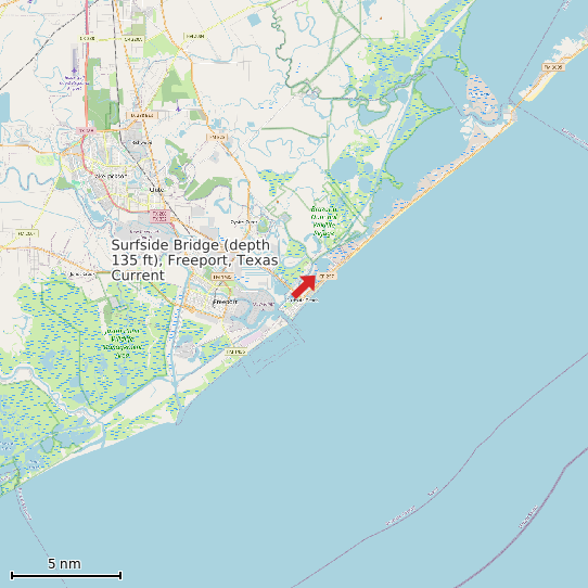 Map of Surfside Bridge (depth 135 ft), Freeport, Texas Current Prediction Station