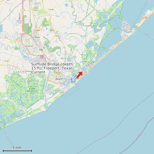 Map of Surfside Bridge (depth 15 ft), Freeport, Texas Current Prediction Station
