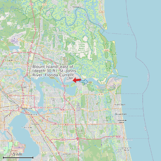 Map of Blount Island, east of (depth 30 ft), St. Johns River, Florida Current Prediction Station