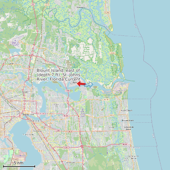 Map of Blount Island, east of (depth 7 ft), St. Johns River, Florida Current Prediction Station