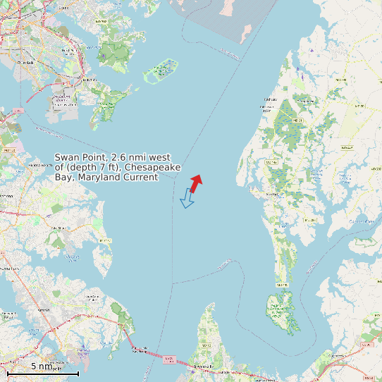 Map of Swan Point, 2.6 nmi west of (depth 7 ft), Chesapeake Bay, Maryland Current Prediction Station