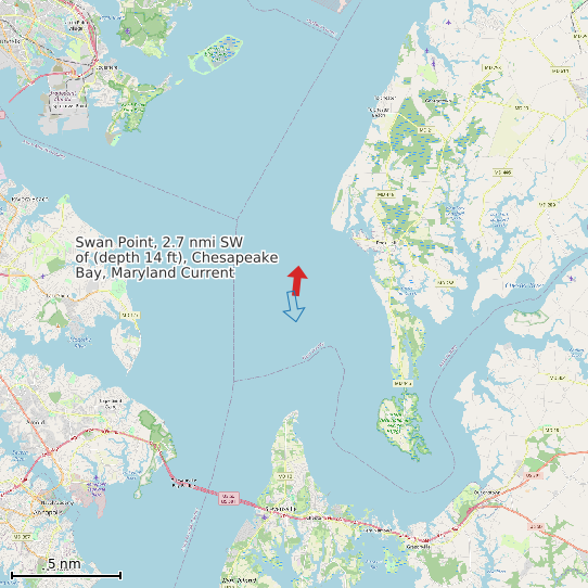Map of Swan Point, 2.7 nmi SW of (depth 14 ft), Chesapeake Bay, Maryland Current Prediction Station