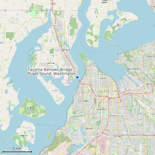 Map of Tacoma Narrows Bridge, Puget Sound, Washington Tide Prediction Station