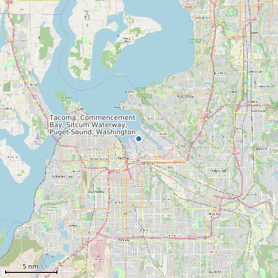 Map of Tacoma, Commencement Bay, Sitcum Waterway, Puget Sound, Washington Tide Prediction Station