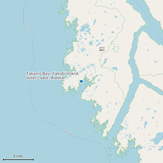 Map of Takanis Bay, Yakobi Island, outer coast, Alaska Tide Prediction Station