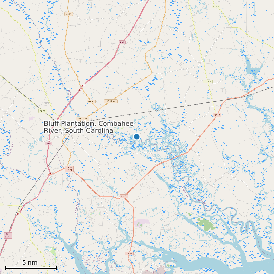 Map of Bluff Plantation, Combahee River, South Carolina Tide Prediction Station