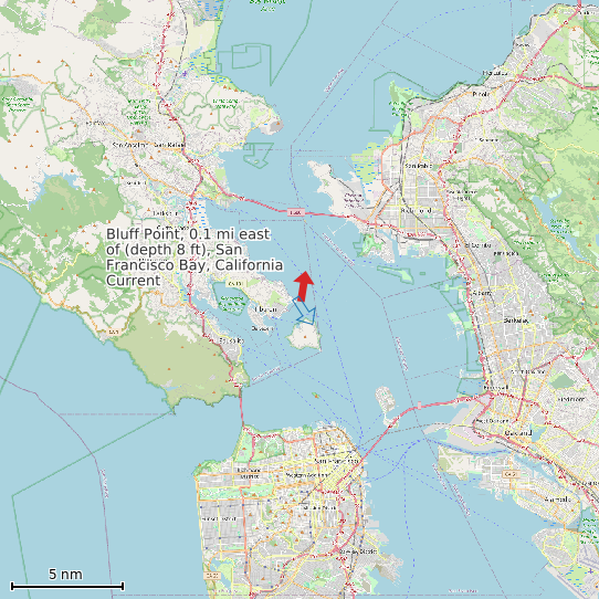 Map of Bluff Point, 0.1 mi east of (depth 8 ft), San Francisco Bay, California Current Prediction Station