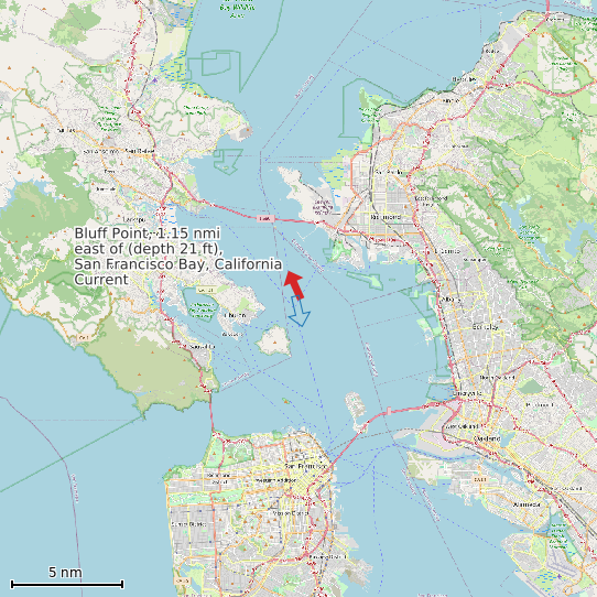 Map of Bluff Point, 1.15 nmi east of (depth 21 ft), San Francisco Bay, California Current Prediction Station