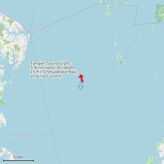 Map of Tangier Sound Light, 5.8 nmi west of (depth 15 ft), Chesapeake Bay, Virginia Current Prediction Station