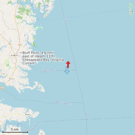 Map of Bluff Point, 4.6 nmi east of (depth 13 ft), Chesapeake Bay, Virginia Current Prediction Station