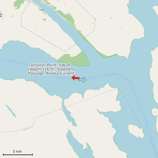 Map of Tantallon Point, SW of (depth 116 ft), Stephens Passage, Alaska Current Prediction Station
