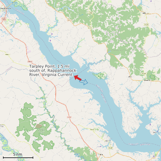 Map of Tarpley Point, 1.5 mi south of, Rappahannock River, Virginia Current Prediction Station