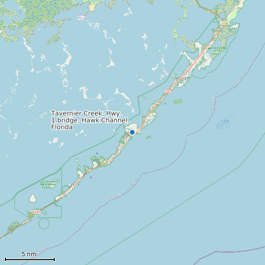 Map of Tavernier Creek, Hwy. 1 bridge, Hawk Channel, Florida Tide Prediction Station