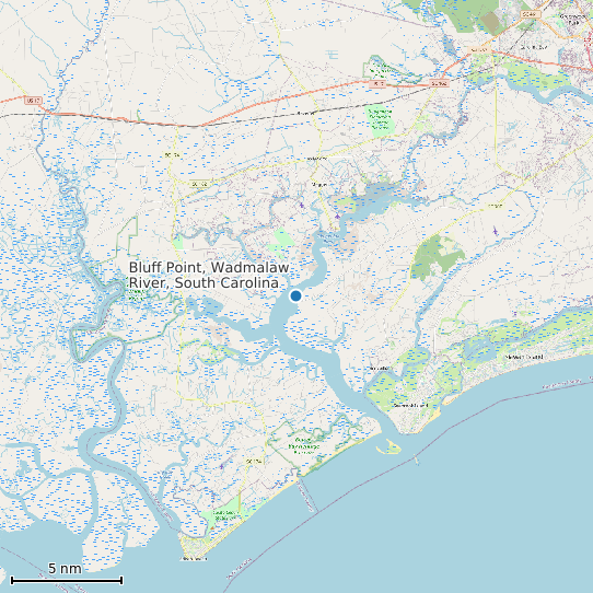 Map of Bluff Point, Wadmalaw River, South Carolina Tide Prediction Station