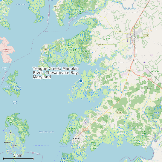 Map of Teague Creek, Manokin River, Chesapeake Bay, Maryland Tide Prediction Station