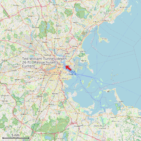 Map of Ted William Tunnel (depth 26 ft), Massachusetts Current Prediction Station