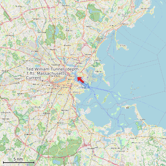 Map of Ted William Tunnel (depth 7 ft), Massachusetts Current Prediction Station