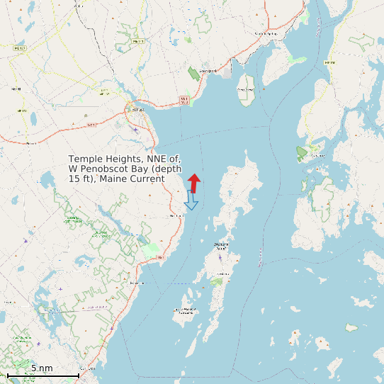 Map of Temple Heights, NNE of, W Penobscot Bay (depth 15 ft), Maine Current Prediction Station