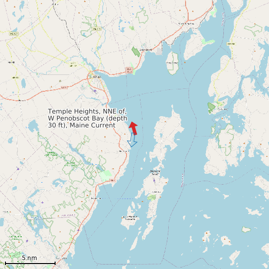 Map of Temple Heights, NNE of, W Penobscot Bay (depth 30 ft), Maine Current Prediction Station