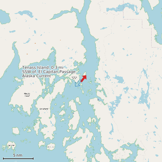 Map of Tenass Island, 0.3 mi SSW of, El Capitan Passage, Alaska Current Prediction Station