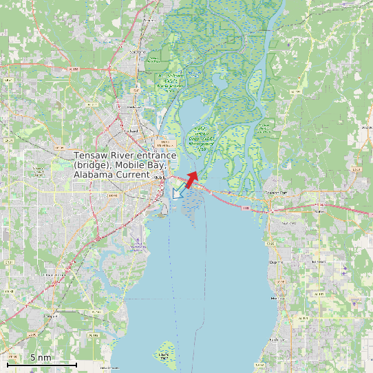 Map of Tensaw River entrance (bridge), Mobile Bay, Alabama Current Prediction Station