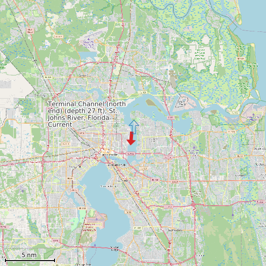 Map of Terminal Channel (north end) (depth 27 ft), St. Johns River, Florida Current Prediction Station