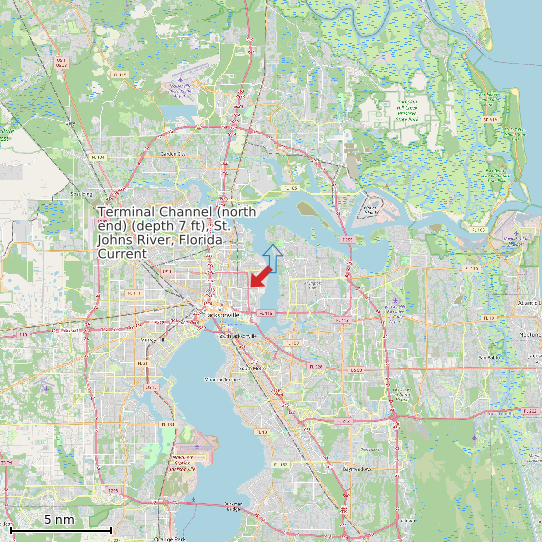 Map of Terminal Channel (north end) (depth 7 ft), St. Johns River, Florida Current Prediction Station