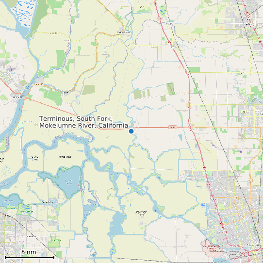Map of Terminous, South Fork, Mokelumne River, California Tide Prediction Station