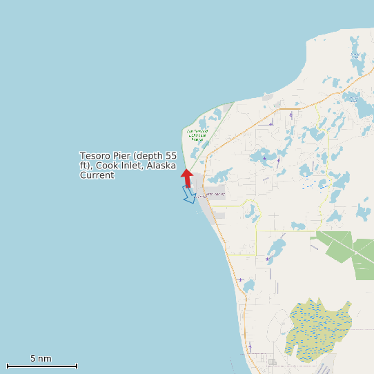 Map of Tesoro Pier (depth 55 ft), Cook Inlet, Alaska Current Prediction Station