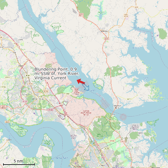 Map of Blundering Point, 0.9 mi SSW of, York River, Virginia Current Prediction Station