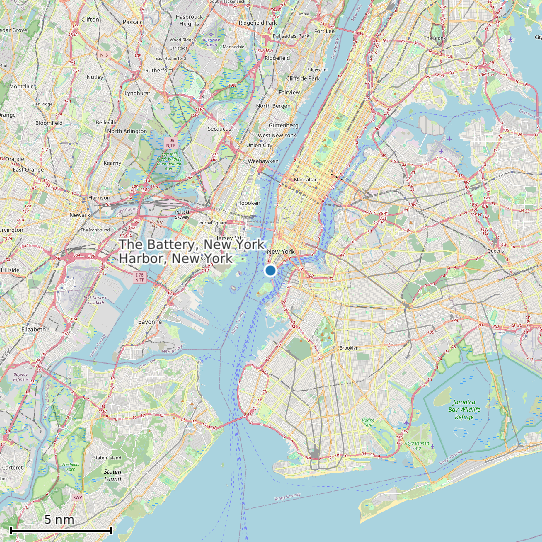 Map of The Battery, New York Harbor, New York Tide Prediction Station