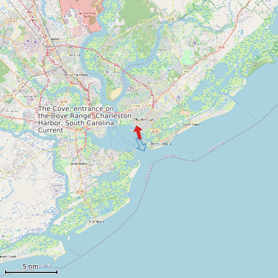 Map of The Cove, entrance on the Cove Range, Charleston Harbor, South Carolina Current Prediction Station
