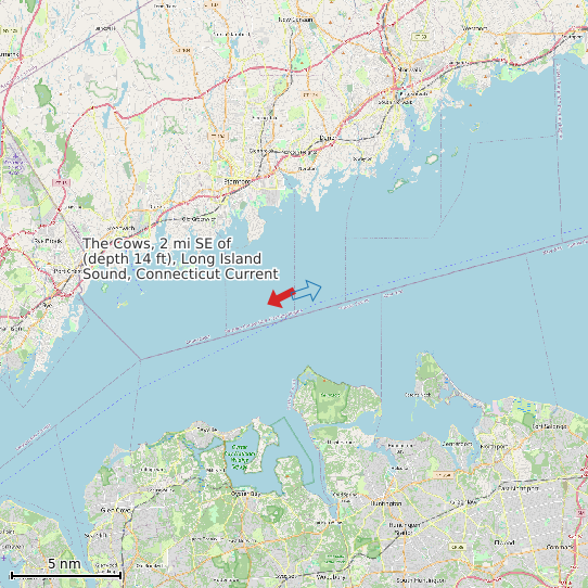 Map of The Cows, 2 mi SE of (depth 14 ft), Long Island Sound, Connecticut Current Prediction Station