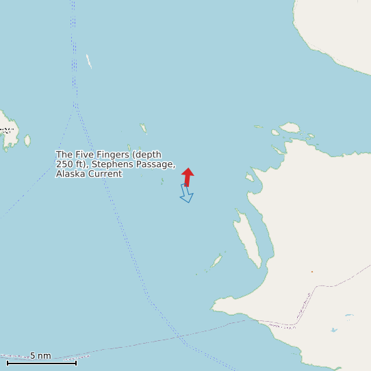 Map of The Five Fingers (depth 250 ft), Stephens Passage, Alaska Current Prediction Station